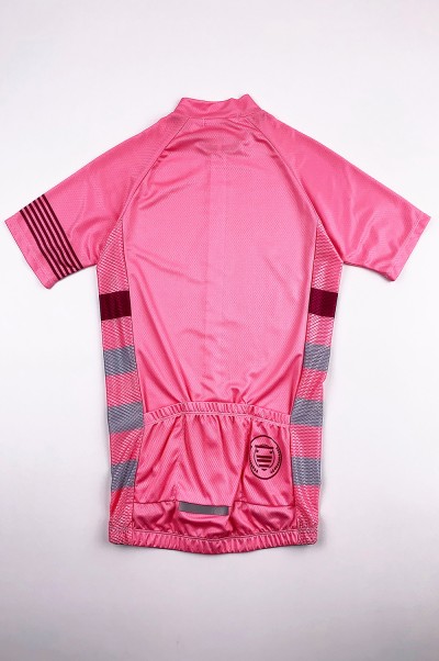 Custom Pink Short Sleeve Cycling Shirt Design Elastic Hem Moisture Wicking Cycling Shirt Cycling Shirt Supplier SKCSCP013 front view